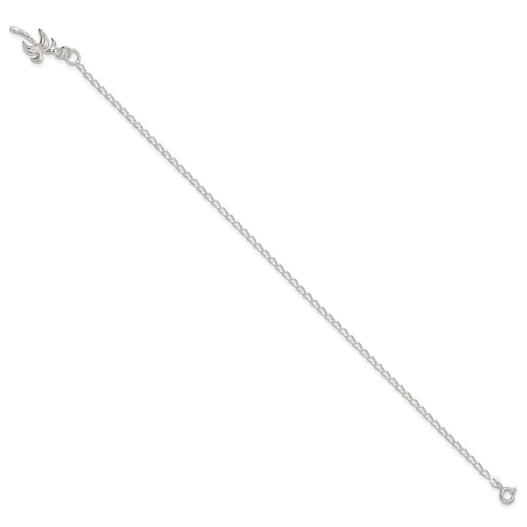 Sterling Silver 10inch Solid Polished Palm Tree Anklet