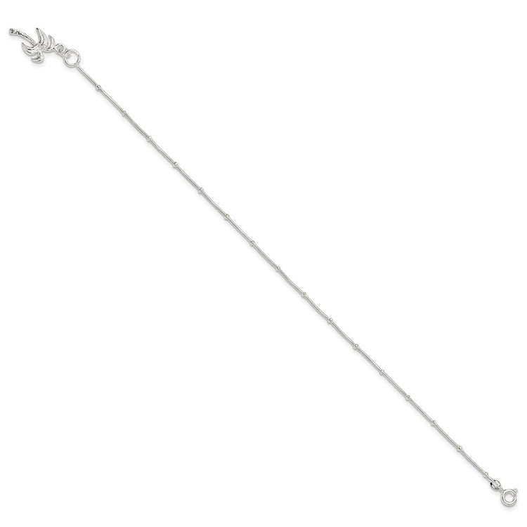 Sterling Silver 10inch Solid Polished Palm Tree Anklet