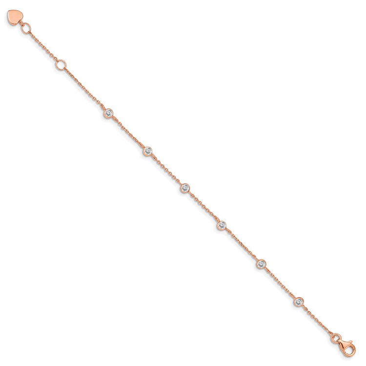 Sterling Silver Rose Gold-Tone Cubic Zirconia Rose Gold Heart Bracelet - Hypoallergenic Sterling Silver Heart Bracelets for Women - Size 7 I - view 2