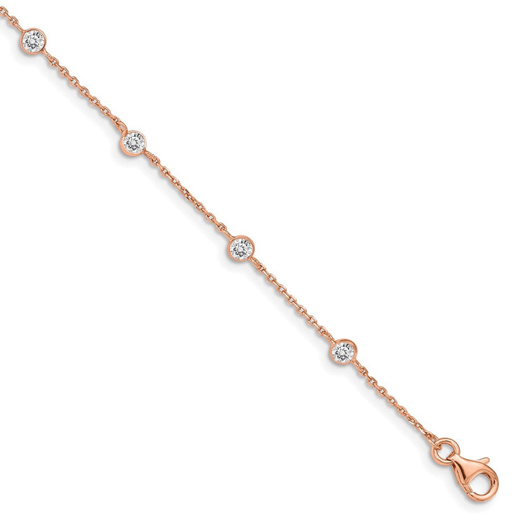 Sterling Silver Rose Gold-Tone Cubic Zirconia Rose Gold Heart Bracelet - Hypoallergenic Sterling Silver Heart Bracelets for Women - Size 7 Inch - Rose