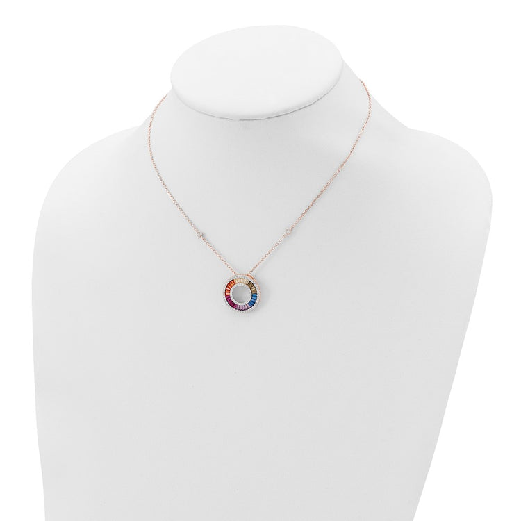 Prizma Sterling Silver Rose-tone 14K Flash Rose Gold-plated 16 inch Colorful Baguettes CZ Circle Necklace with 2 inch Ex