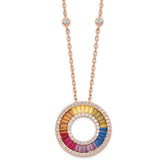 Prizma Sterling Silver Rose-tone 14K Flash Rose Gold-plated 16 inch Colorful Baguettes CZ Circle Necklace with 2 inch Ex