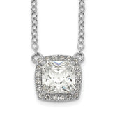 Sterling Silver Cubic Zirconia Tennis Necklace - Hypoallergenic Sterling Silver Tennis Necklaces for Women - Size 16-17 Inch - Square Halo Simulated D