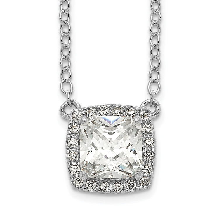 Sterling Silver Cubic Zirconia Tennis Necklace - Hypoallergenic Sterling Silver Tennis Necklaces for Women - Size 16-17 Inch - Square Halo Simulated D