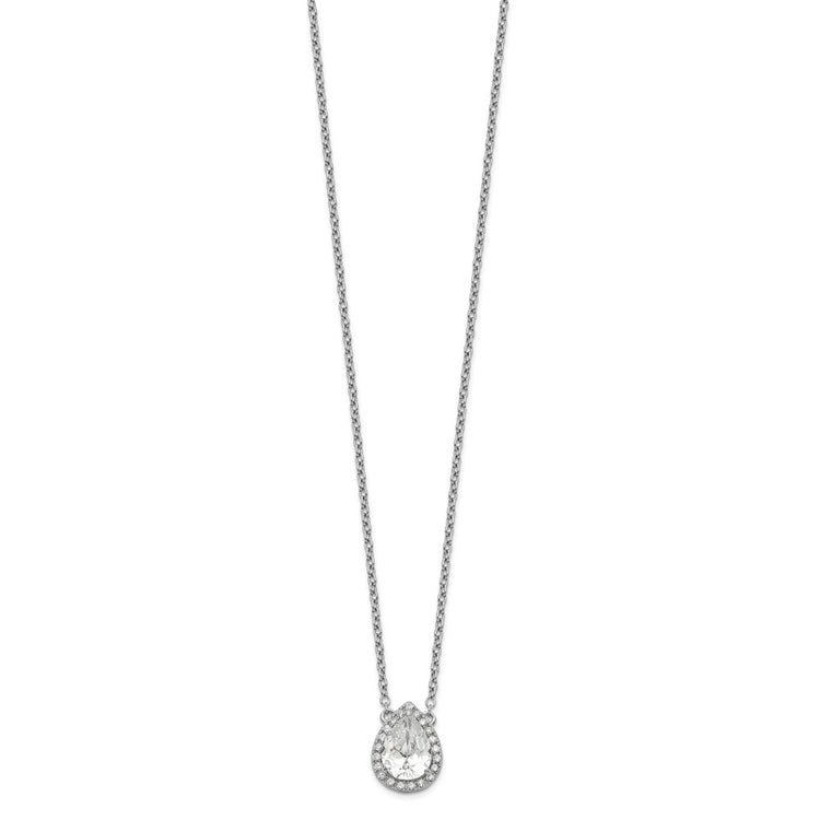 Sterling Silver Pear Halo CZ Necklace 16-17" - view 2