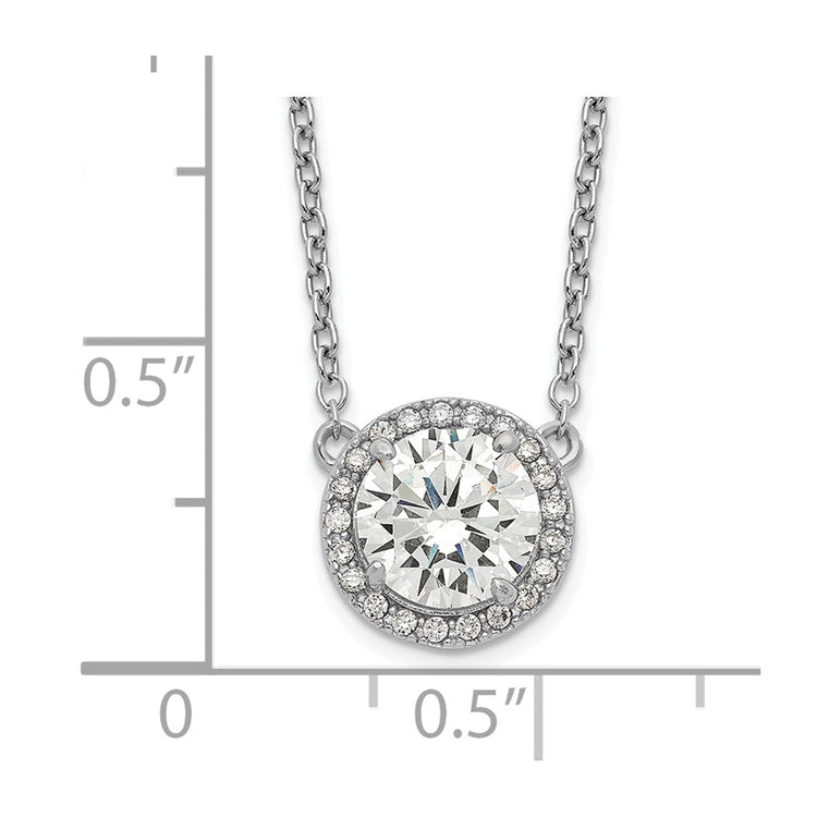 Sterling Silver Round Halo CZ Necklace 16-17" - view 3
