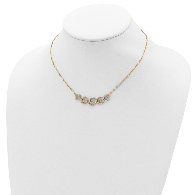 Sterling Shimmer Sterling Silver Gold-tone Flash gold-plated 133 Stone CZ Swirls Necklace with 2 inch extender