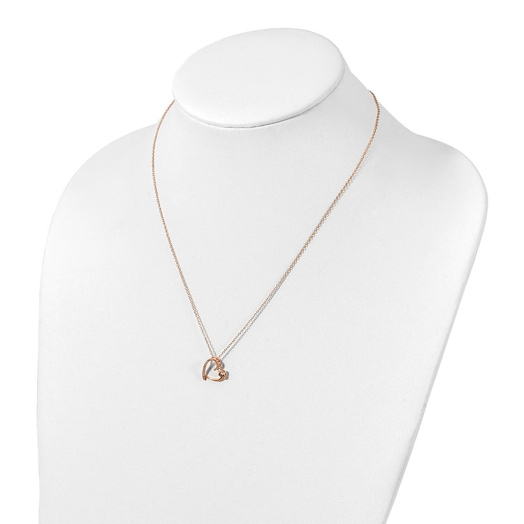 Sterling Silver Rose Gold-Tone Cubic Zirconia Rose Gold Heart Necklace - Hypoallergenic Sterling Silver Heart Necklaces for Women - Size 18 - view 3