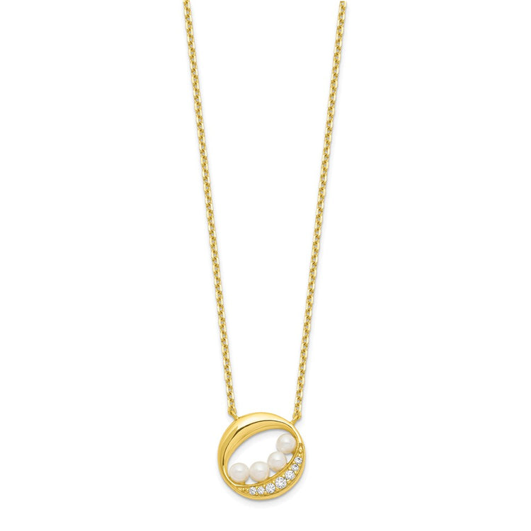 Sterling Silver Gold-Tone Cubic Zirconia & Shell Pearl Necklace - Hypoallergenic Sterling Silver Pearl Necklaces for Women - Size 16 Inch - - view 2