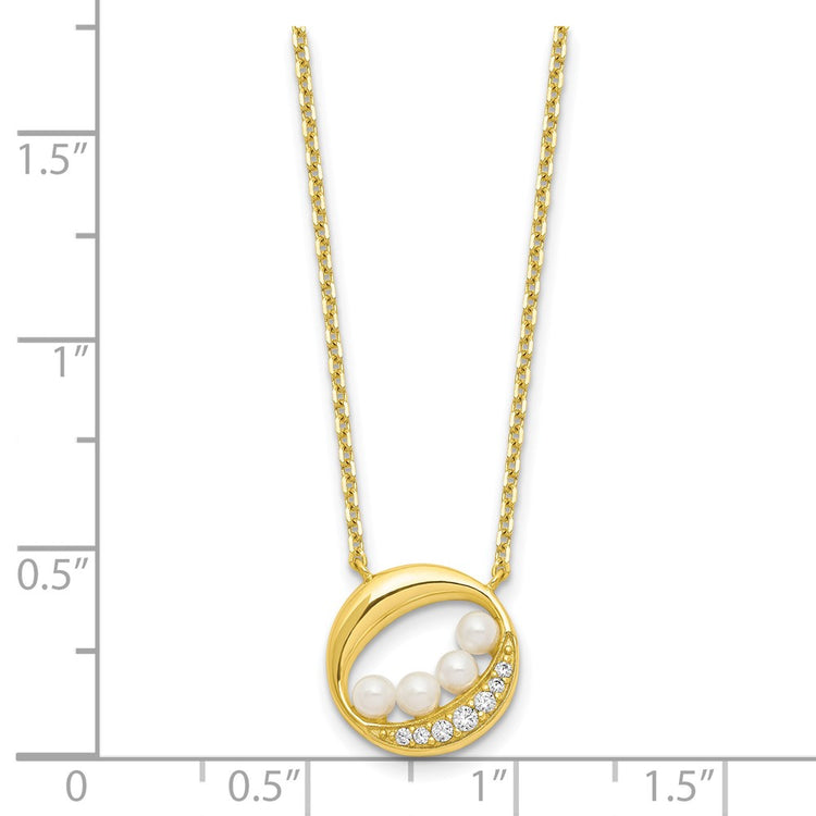 Sterling Silver Gold-Tone Cubic Zirconia & Shell Pearl Necklace - Hypoallergenic Sterling Silver Pearl Necklaces for Women - Size 16 Inch - - view 3