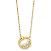 Sterling Silver Gold-Tone Cubic Zirconia & Shell Pearl Necklace - Hypoallergenic Sterling Silver Pearl Necklaces for Women - Size 16 Inch - Bridal Coq