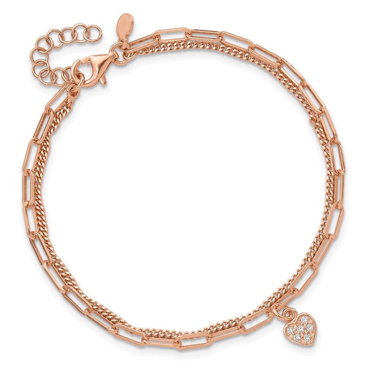 Sterling Silver Rose Gold-Tone Cubic Zirconia Rose Gold Heart Bracelet - Hypoallergenic Sterling Silver Heart Bracelets for Women - Size 6.7 - view 4