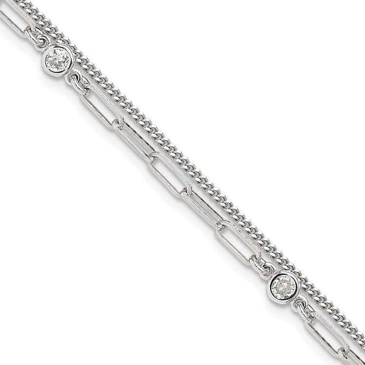 Sterling Silver 3mm Cubic Zirconia Tennis Bracelet - Hypoallergenic Sterling Silver Bracelets for Women - Size 6.75-7.75 Inch - 2-Strand Simulated Dia