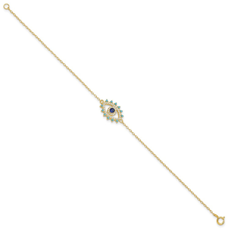 Sterling Silver Gold-Tone Evil Eye Bracelet - Hypoallergenic Sterling Silver Evil Eye Bracelets for Women - Size 7 Inch - Trendy Talisman Pr - view 2
