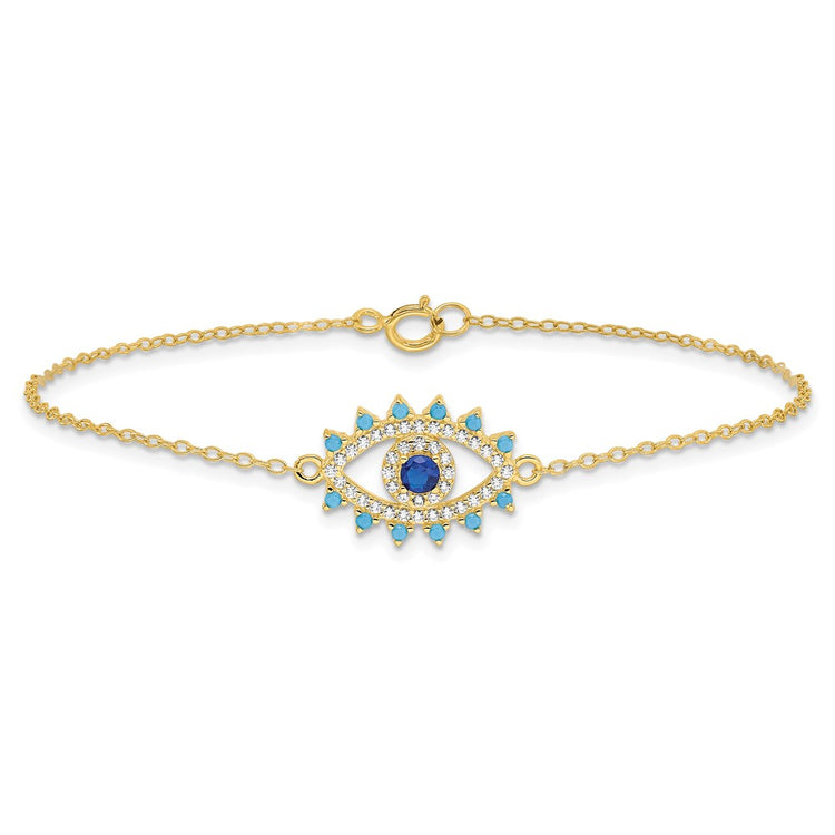 Sterling Silver Gold-Tone Evil Eye Bracelet - Hypoallergenic Sterling Silver Evil Eye Bracelets for Women - Size 7 Inch - Trendy Talisman Pr - view 3