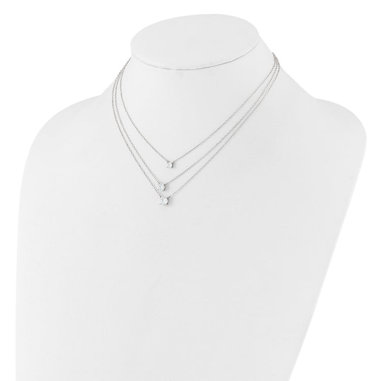 Sterling Silver 3-Strand CZ Necklace 14.5-15.5" - view 3