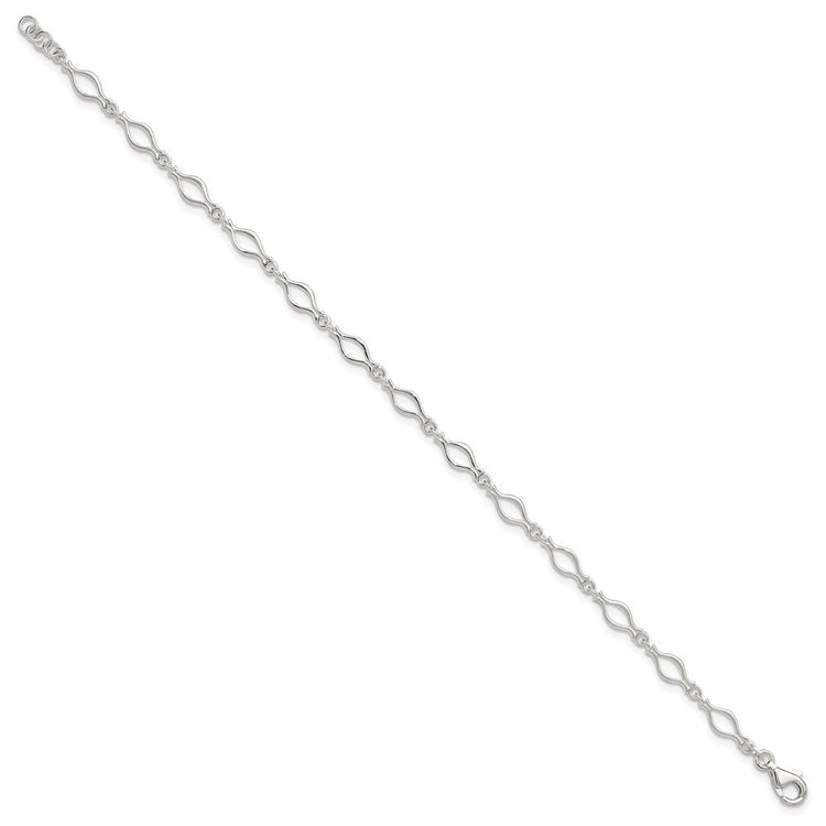 Sterling Silver 9inch Solid Polished Fancy Link Anklet