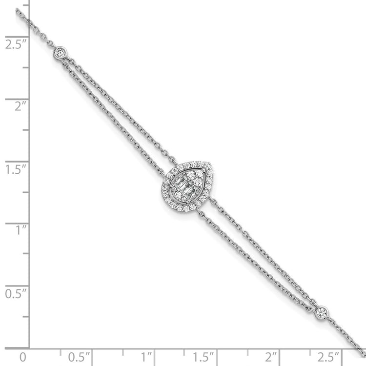 Sterling Silver 2-Strand Teardrop Halo CZ Tennis Bracelet 7-8" - view 5