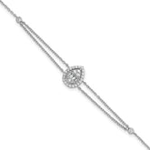 Sterling Silver 3mm Cubic Zirconia Tennis Bracelet - Hypoallergenic Sterling Silver Bracelets for Women - Size 7-8 Inch - 2-Strand Teardrop Halo Simul
