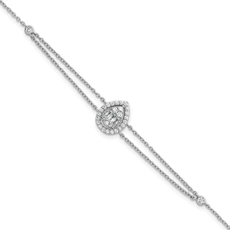 Sterling Silver 3mm Cubic Zirconia Tennis Bracelet - Hypoallergenic Sterling Silver Bracelets for Women - Size 7-8 Inch - 2-Strand Teardrop Halo Simul