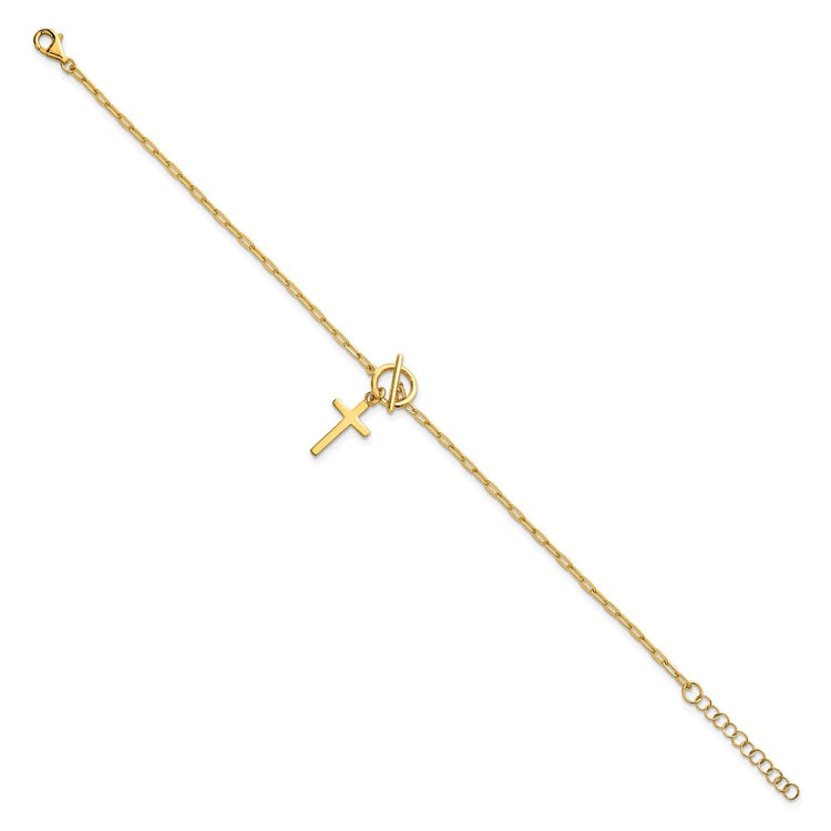 Sterling Silver Gold-Tone Cross Dangle Paperclip Bracelet - Hypoallergenic Sterling Silver Paperclip Bracelets for Women - Size 6.5-7.5 Inch - view 2