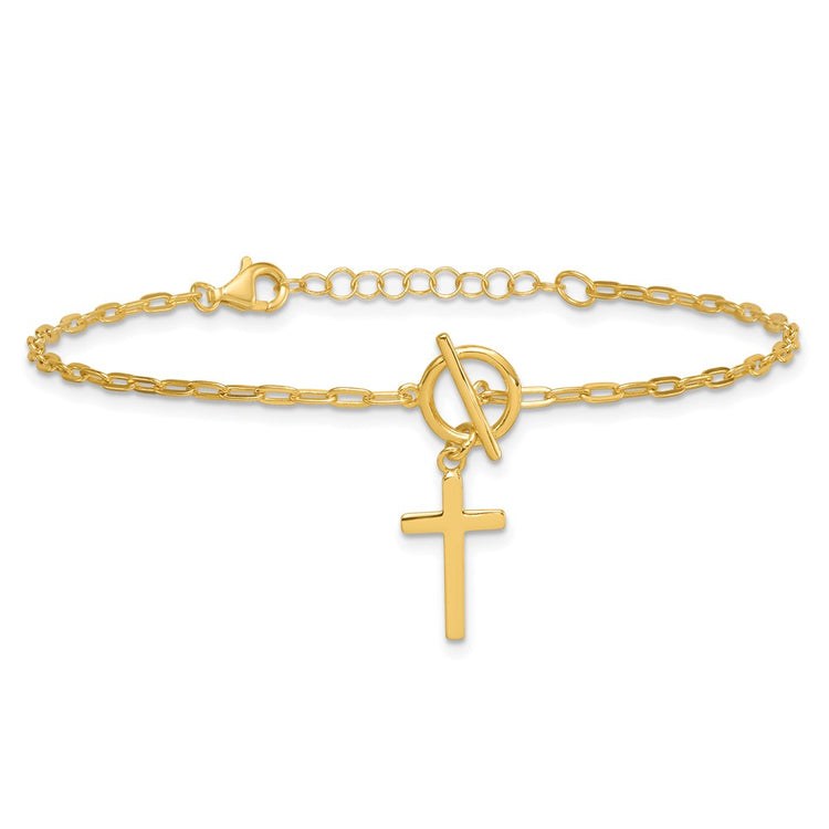 Sterling Silver Gold-Tone Cross Dangle Paperclip Bracelet - Hypoallergenic Sterling Silver Paperclip Bracelets for Women - Size 6.5-7.5 Inch - view 3