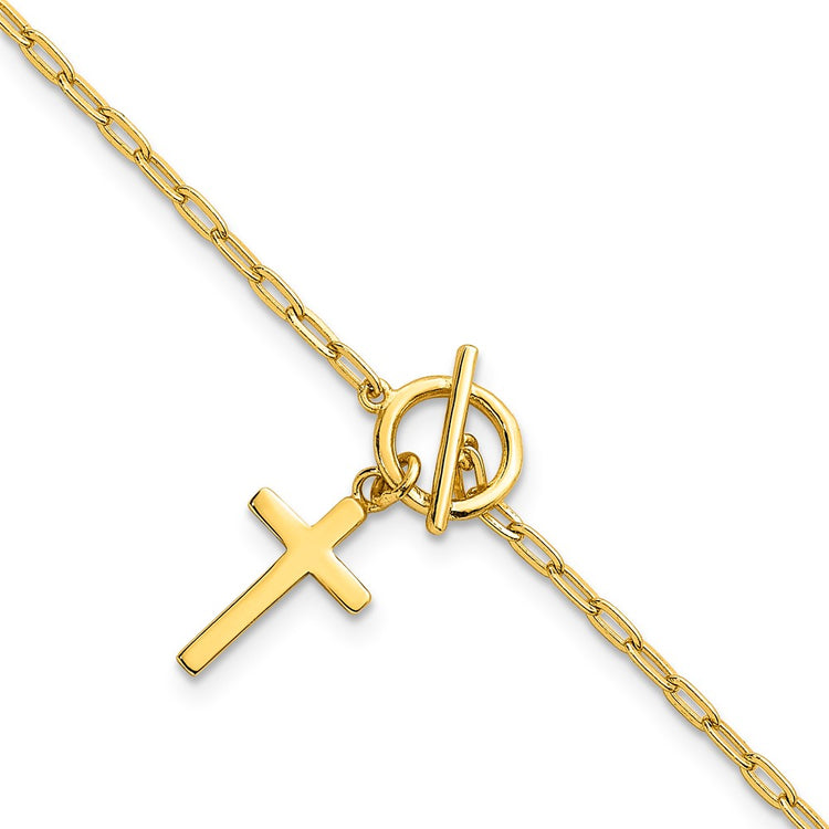 Sterling Silver Gold-Tone Cross Dangle Paperclip Bracelet - Hypoallergenic Sterling Silver Paperclip Bracelets for Women - Size 6.5-7.5 Inch - Trendy