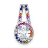 Sterling Silver Multi-color Oval Slide Cubic Zirconia Halo Pendant Necklace - Hypoallergenic Sterling Silver Pendant Necklaces for Women - Statement S