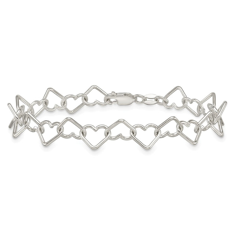 Sterling Silver 7.5inch Polished Fancy Heart Link Bracelet
