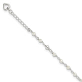 Sterling Silver Freshwater Cultured Pearl and Heart 9 inch Plus 1 inch Extender - Total 10 inch Anklet