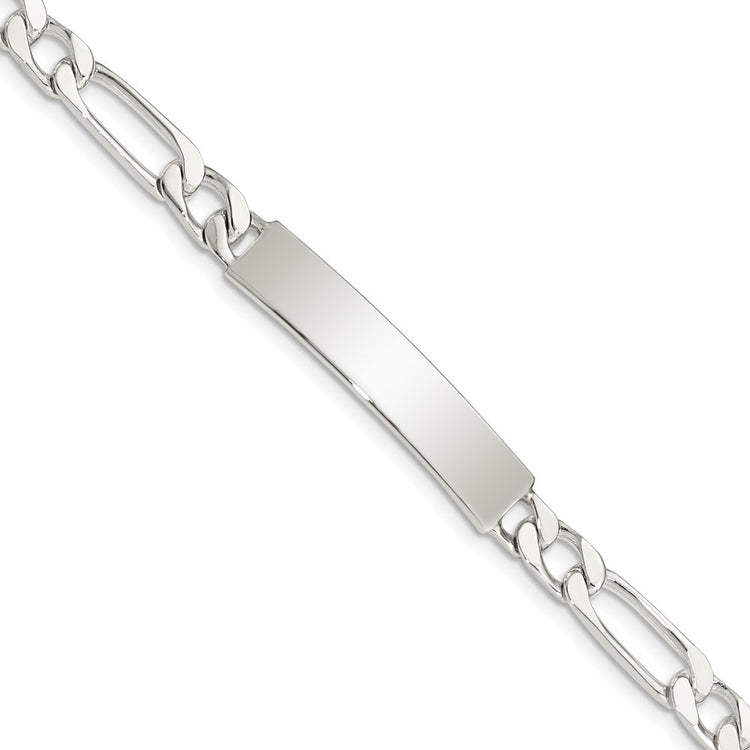 Sterling Silver 6MM Polished Engraveable Figaro Link ID Bracelet Custom Personalized Engravable Womens 7-8 Inch