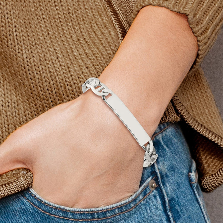 Sterling Silver 7inch Polished Engraveable Anchor Link ID Bracelet