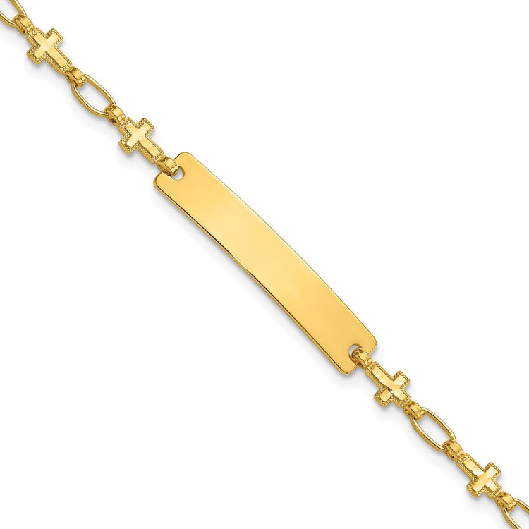Sterling Silver Gold-Tone Cross Children's ID Bracelet - Engravable Sterling Silver Kids Bracelet - Size 6.25 Inch - Personalized First Communion Bapt
