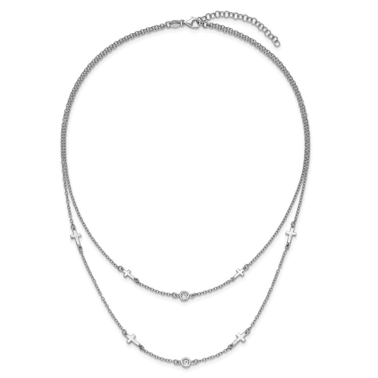 Sterling Silver Cross CZ Necklace 16-17" - view 5