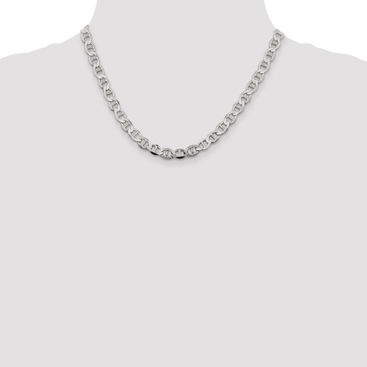 Sterling Silver 7.1MM Flat Anchor Chain Necklace Womens 18-24 Inch