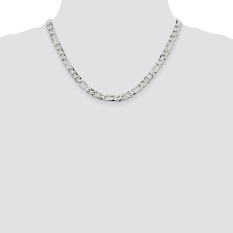 Sterling Silver 7.5MM Lightweight Flat Figaro Chain Necklace Womens 18-24 Inch