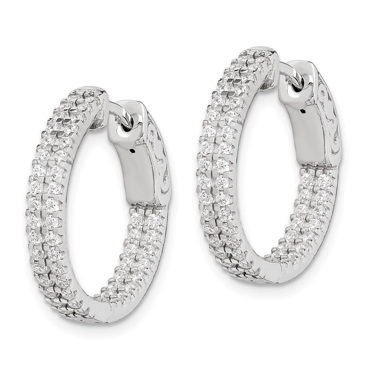 Sterling Shimmer Sterling Silver Rhodium-plated 100 Stone Pav 1.3mm CZ In and Out Round Hinged Hoop Earrings