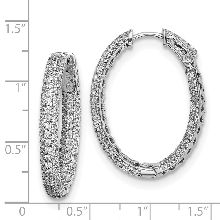 Sterling Shimmer Sterling Silver Rhodium-plated 208 Stone Pav 1.5mm CZ In and Out Oval Hinged Hoop Earrings