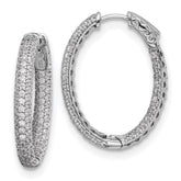 Sterling Shimmer Sterling Silver Rhodium-plated 208 Stone Pav 1.5mm CZ In and Out Oval Hinged Hoop Earrings