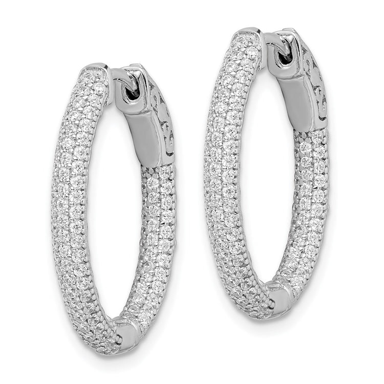 Sterling Shimmer Sterling Silver Rhodium-plated 200 Stone Pav 1.1mm CZ In and Out Oval Hinged Hoop Earrings