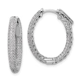 Sterling Shimmer Sterling Silver Rhodium-plated 200 Stone Pav 1.1mm CZ In and Out Oval Hinged Hoop Earrings