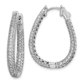 Sterling Shimmer Sterling Silver Rhodium-plated 242 Stone Pav 1.2mm-1.5mm CZ In and Out Teardrop Hinged Hoop Earrings