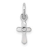Sterling Silver RH-pltd Child's Apr Clear Preciosca Crystal Cross Pendant