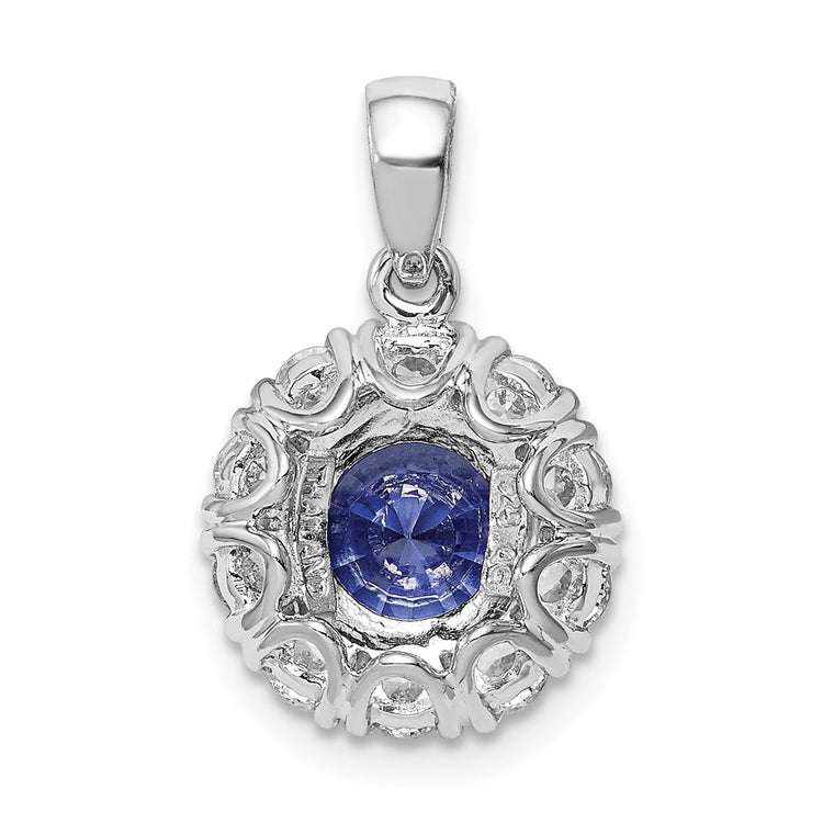 Sterling Silver Blue CZ Halo Pendant Necklace - view 3