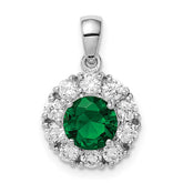 Sterling Silver Green Cubic Zirconia Halo Pendant Necklace - Hypoallergenic Sterling Silver Pendant Necklaces for Women - Statement Simulated Diamond