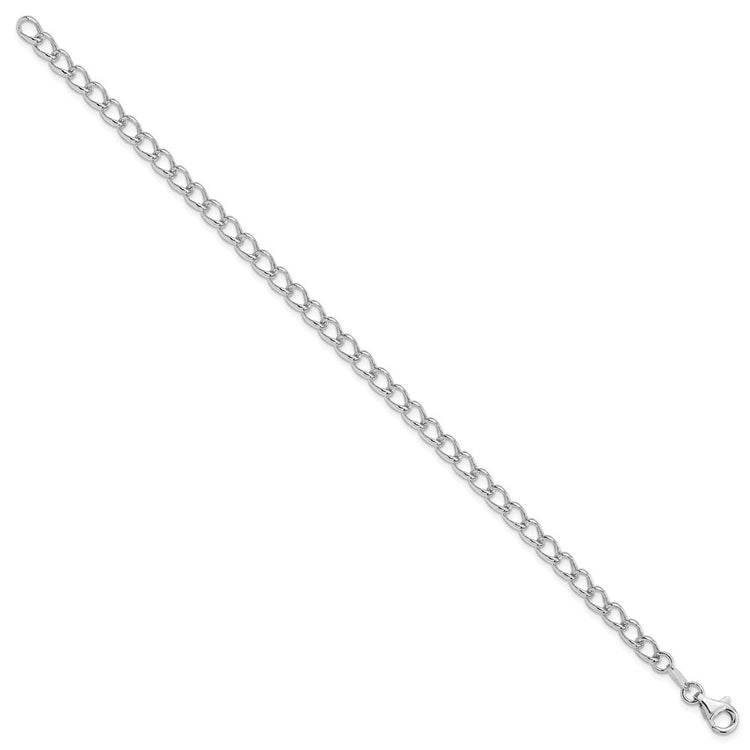 Amore La Vita Sterling Silver Rhodium-plated Polished 4.5mm 8 inch Half Round Wire Curb Chain with Fancy Lobster Clasp C