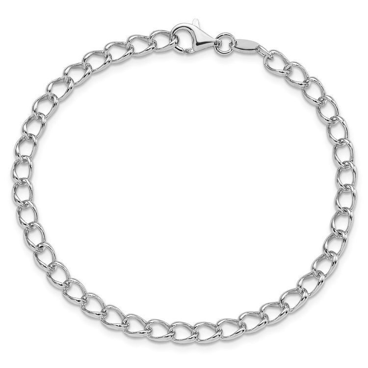 Amore La Vita Sterling Silver Rhodium-plated Polished 4.5mm 8 inch Half Round Wire Curb Chain with Fancy Lobster Clasp C