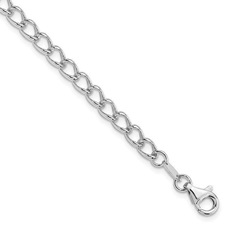 Amore La Vita Sterling Silver Rhodium-plated Polished 4.5mm 8 inch Half Round Wire Curb Chain with Fancy Lobster Clasp C