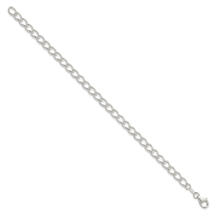 Amore La Vita Sterling Silver Rhodium-plated Polished 5.3mm 7 inch Half Round Wire Curb Chain with Fancy Lobster Clasp C