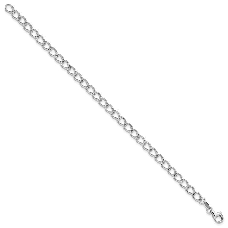 Amore La Vita Sterling Silver Rhodium-plated Polished 5.3mm 8 inch Half Round Wire Curb Chain with Fancy Lobster Clasp C